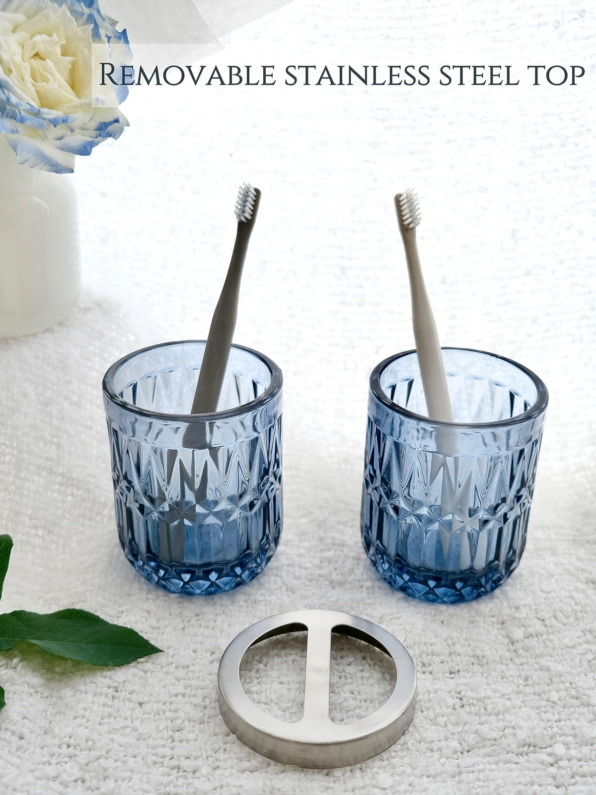 LaMarriti blue soap dish adds color and keeps soap ready at hand.