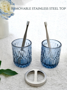 LaMarriti blue soap dish adds color and keeps soap ready at hand.