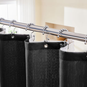 Lameirose 3-in-1 shower curtain set in black, ready for quick installation.
