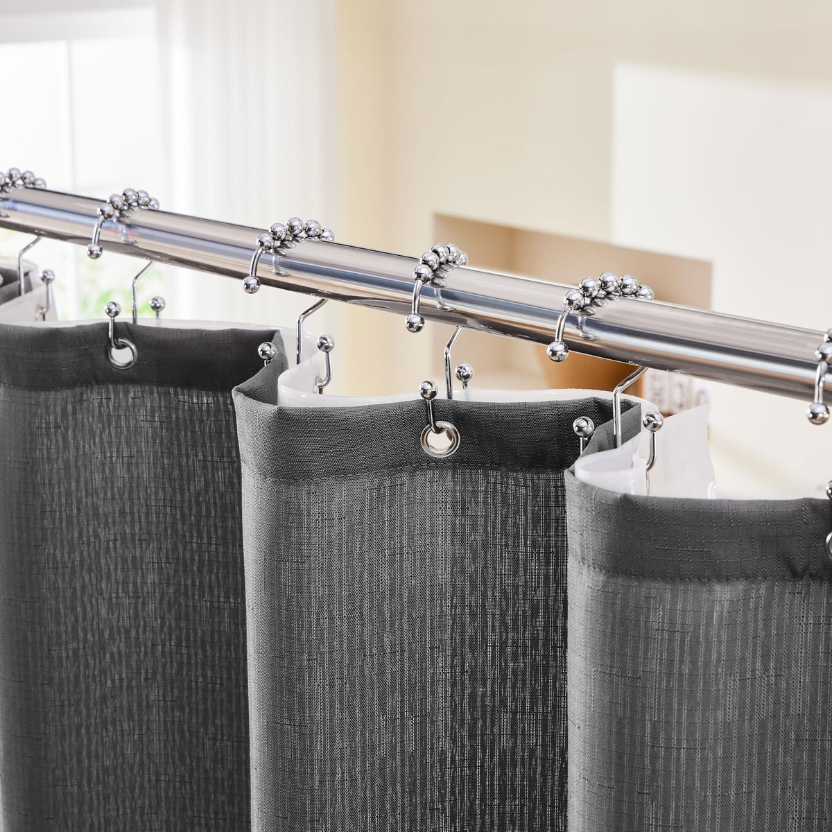 Lameirose grey shower curtain 72x72 adds a chic touch to modern bathrooms.