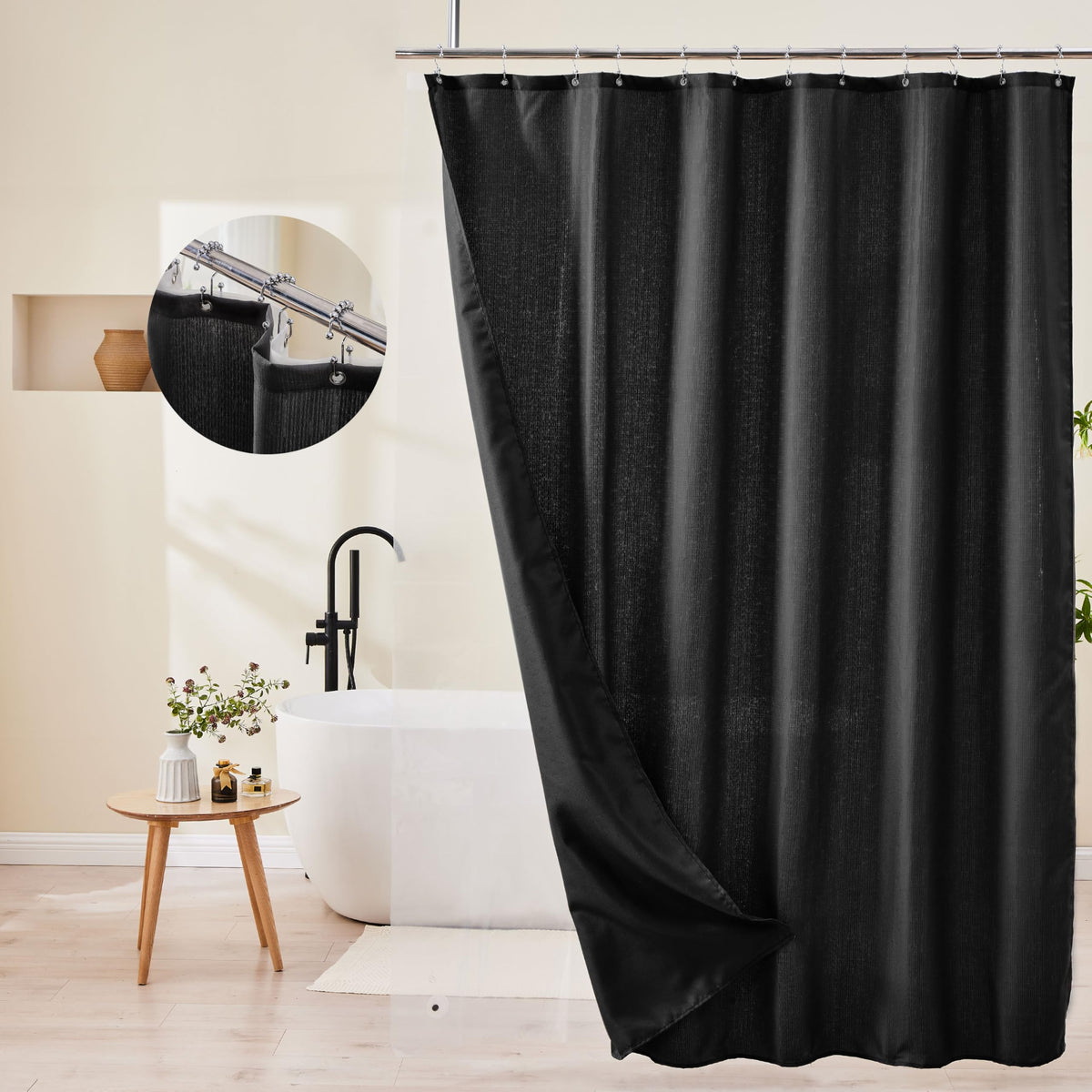 Lameirose machine-washable fabric curtain ready for easy cleaning.