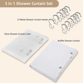 Lameirose white waffle curtain close up reveals easy care fabric.
