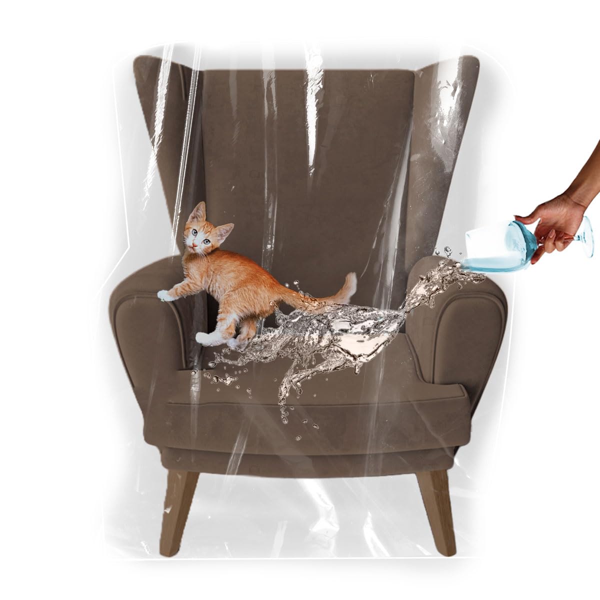 LAMINET heavy-duty clear vinyl recliner cover protecting an armchair from spills and pet hair