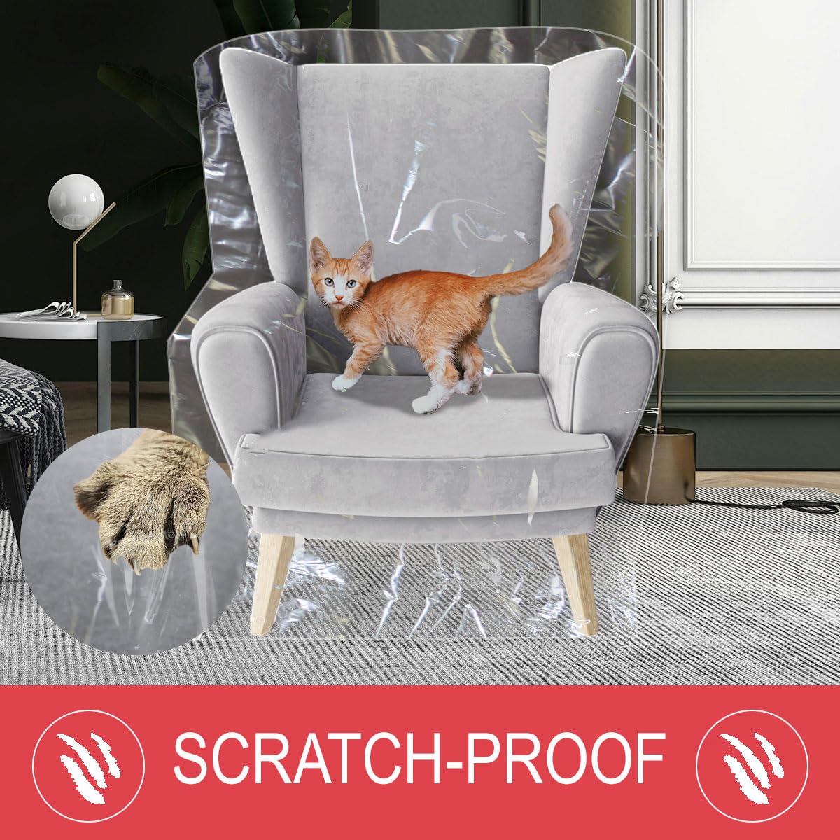 LAMINET recliner protector in crystal-clear vinyl guarding against scratches and dust while staying nearly invisible