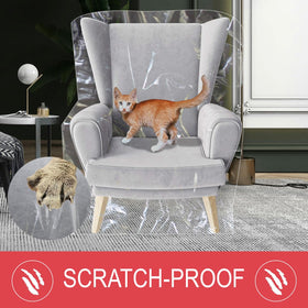 LAMINET recliner protector in crystal-clear vinyl guarding against scratches and dust while staying nearly invisible