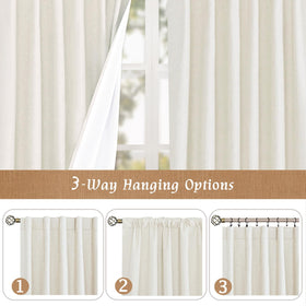 LAMIT 52x54 ivory linen blackout curtains in a cozy bedroom setup