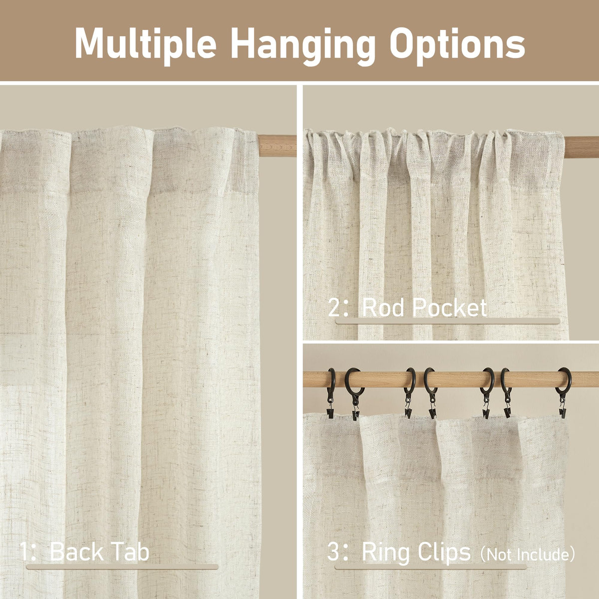 LAMIT back-tab linen curtains offer easy mounting and neat drape.