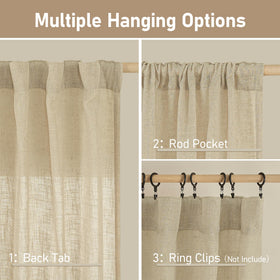 LAMIT back-tab rod-pocket drapes with seven tabs for secure mounting.