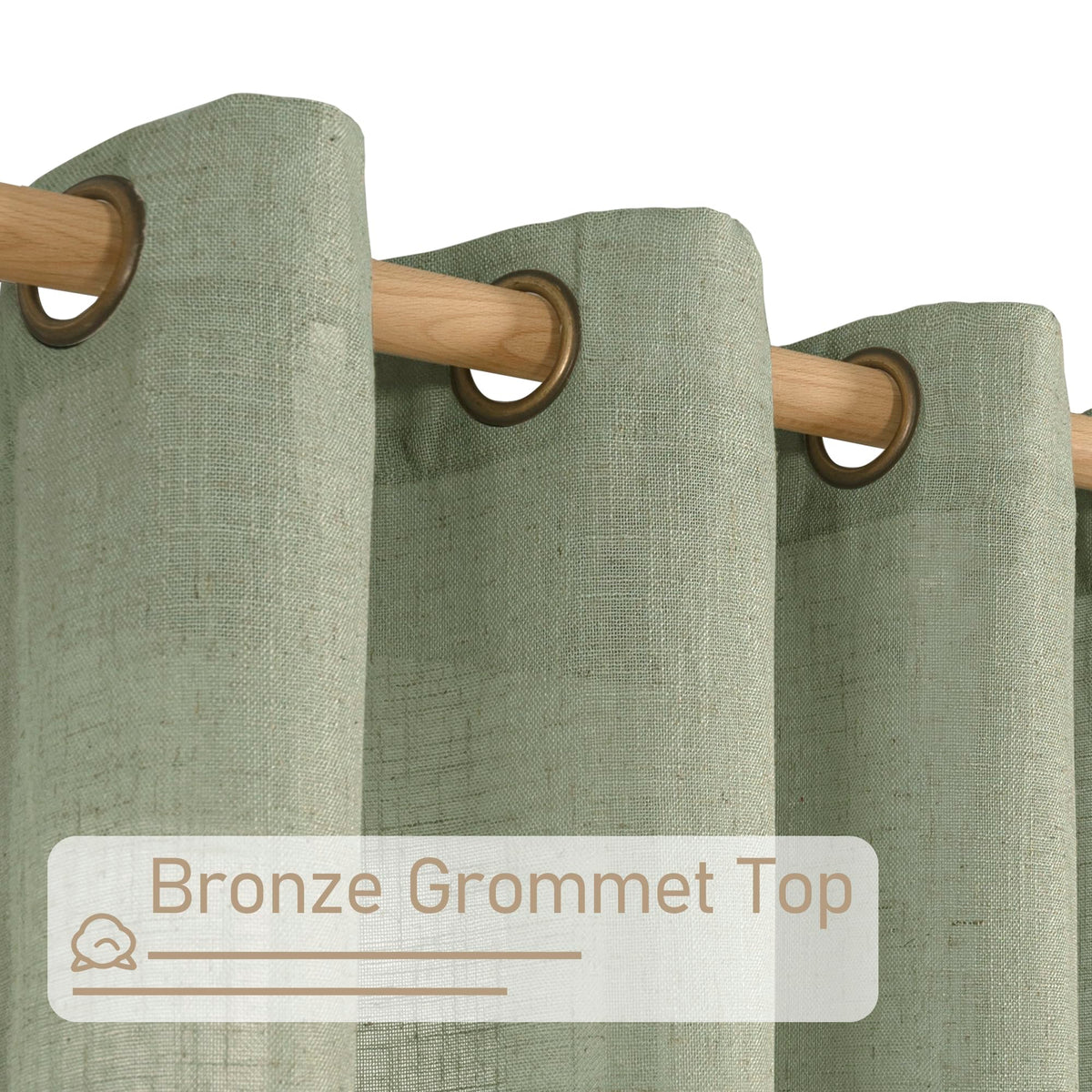 LAMIT bronze grommet top curtains highlighting easy rod pairing and sturdy hardware