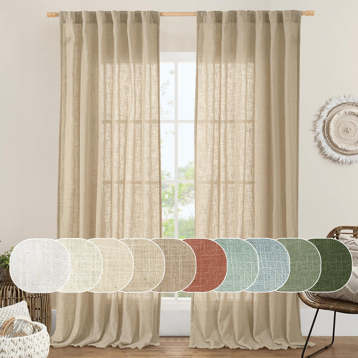 LAMIT brown linen curtains 84in provide soft diffusion of sunlight for a cozy morning glow.
