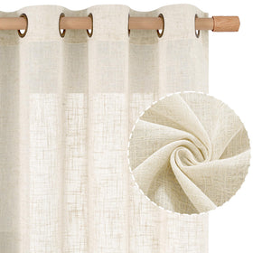LAMIT Cream linen curtain panel with bronze grommets, soft light diffusion for living rooms.
