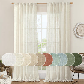 LAMIT cream ivory linen curtains 95in, two panels, soft light filtering for living rooms.