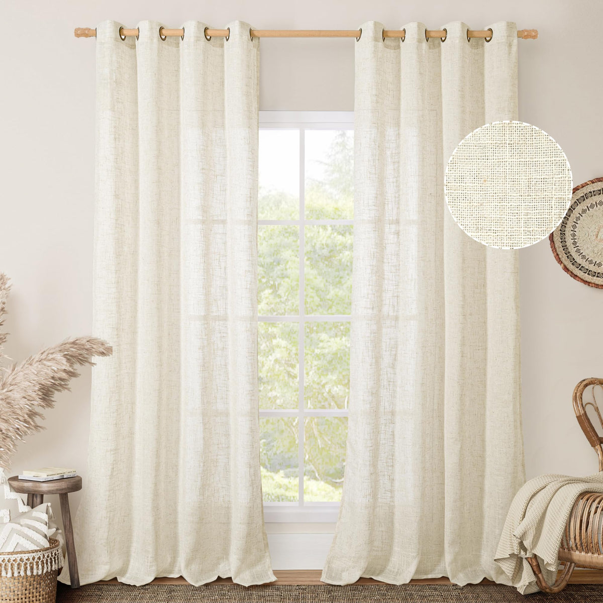 LAMIT linen curtain texture close-up showing natural weave and elegant cream color.