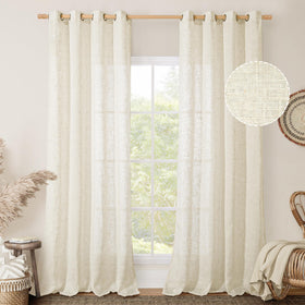 LAMIT linen curtain texture close-up showing natural weave and elegant cream color.