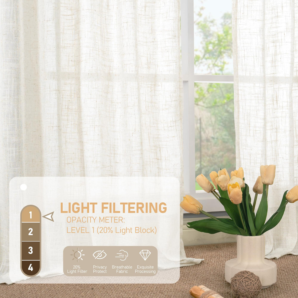 LAMIT Bedroom curtains provide privacy with airy linen blend.