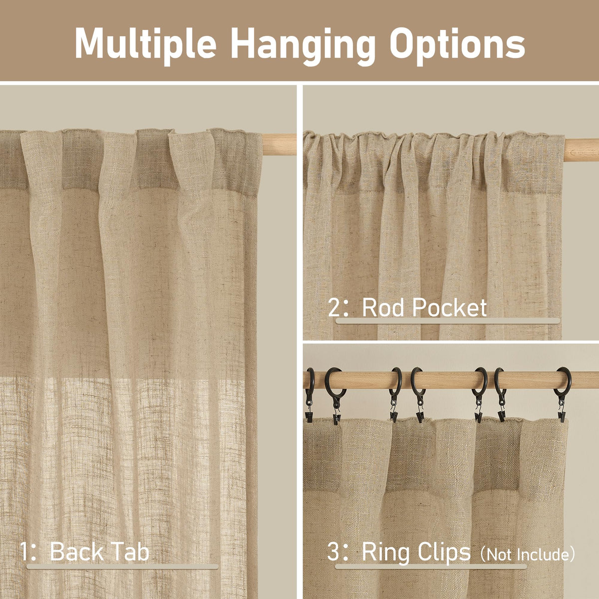 LAMIT curtains show back tabs and rod pocket for versatile hanging options.