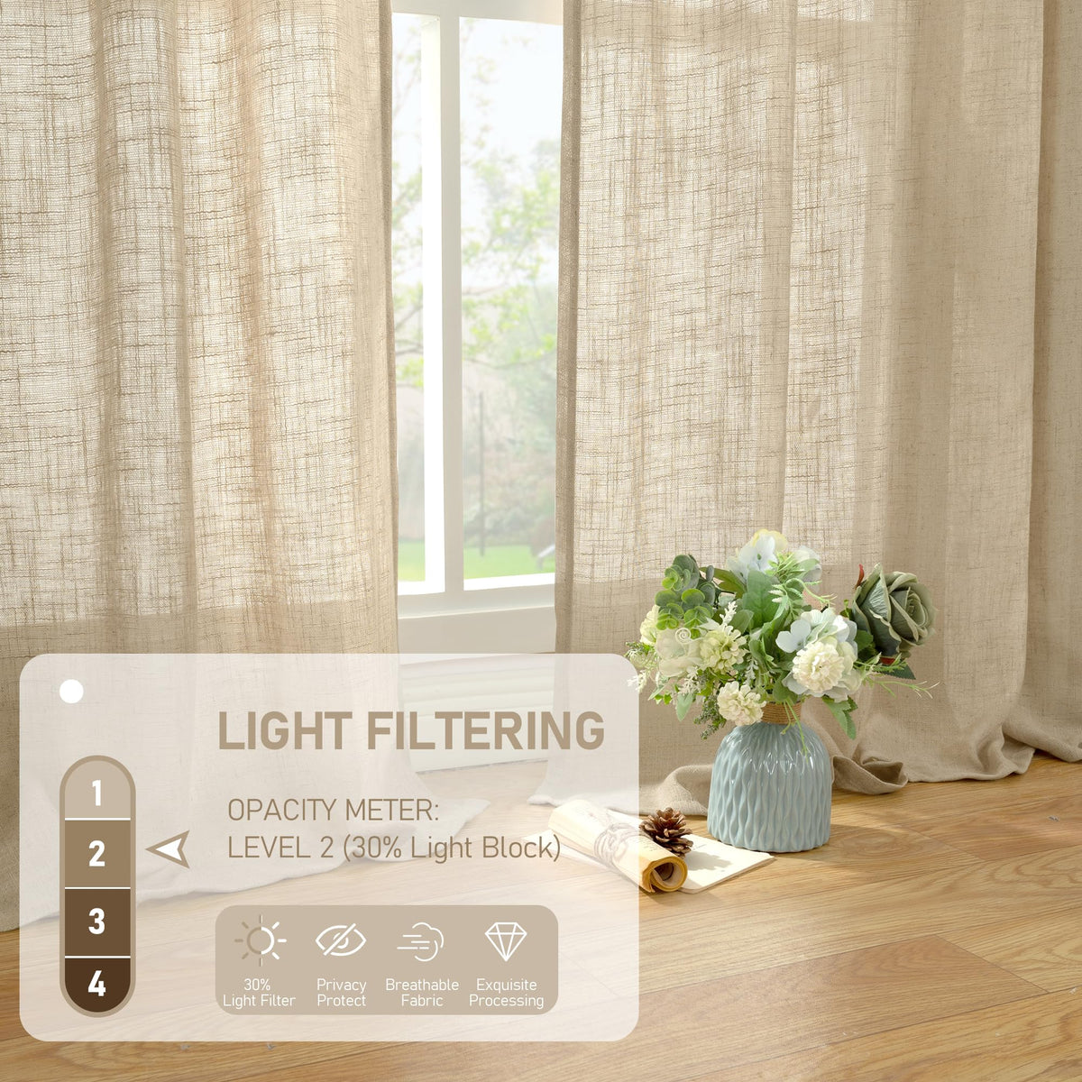 LAMIT light-filtering curtain creates a soft glow without harsh glare.