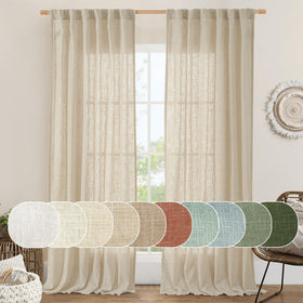 LAMIT light-filtering linen curtains diffuse daylight for a cozy 52x84 window.