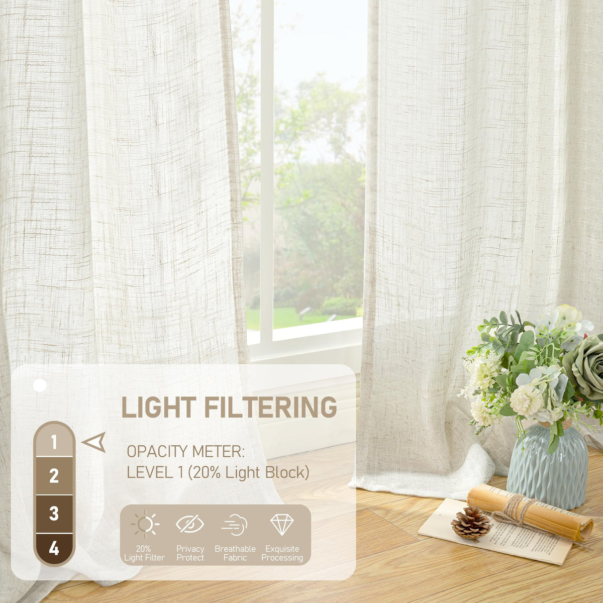 LAMIT light-filtering fabric creates a gentle glow without full blackout.
