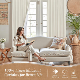 LAMIT ivory linen blackout curtains with white liner detail for enhanced light control