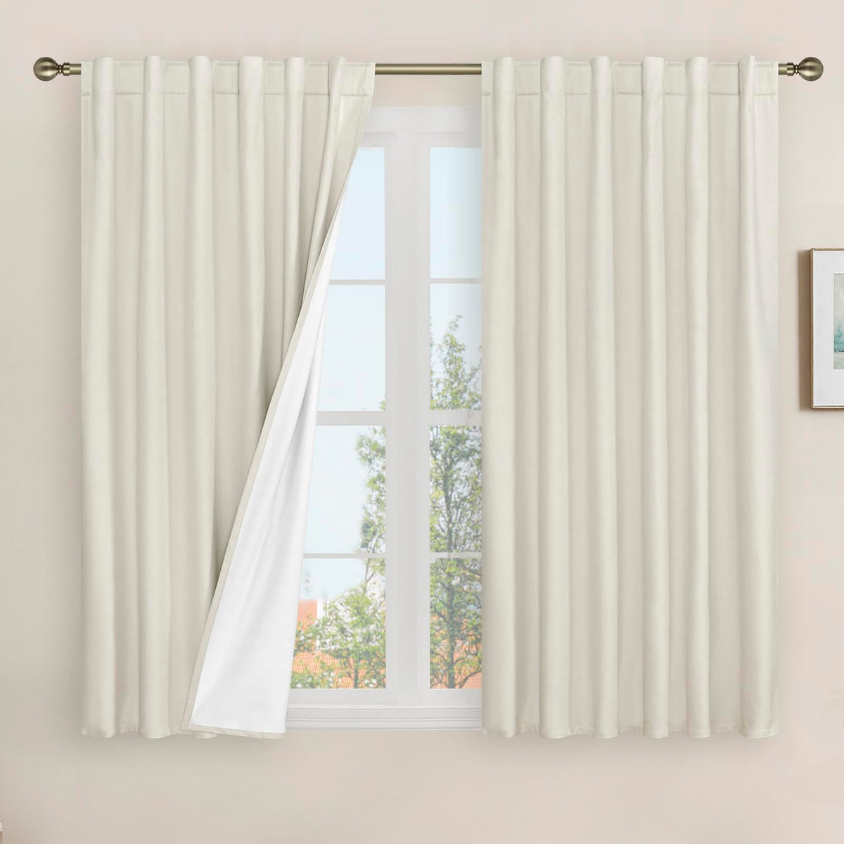 LAMIT linen full blackout curtains in ivory, 52x54 front view for modern privacy and light control