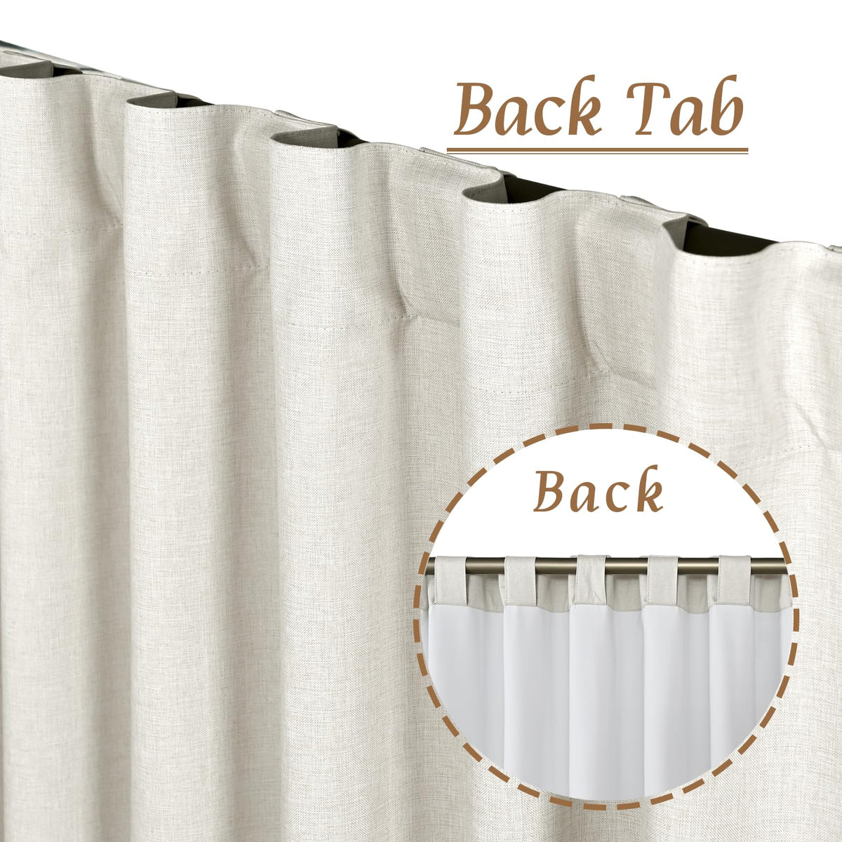 LAMIT ivory linen blackout curtains rod-pocket close-up showing hanging detail