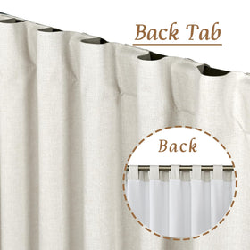 LAMIT ivory linen blackout curtains rod-pocket close-up showing hanging detail