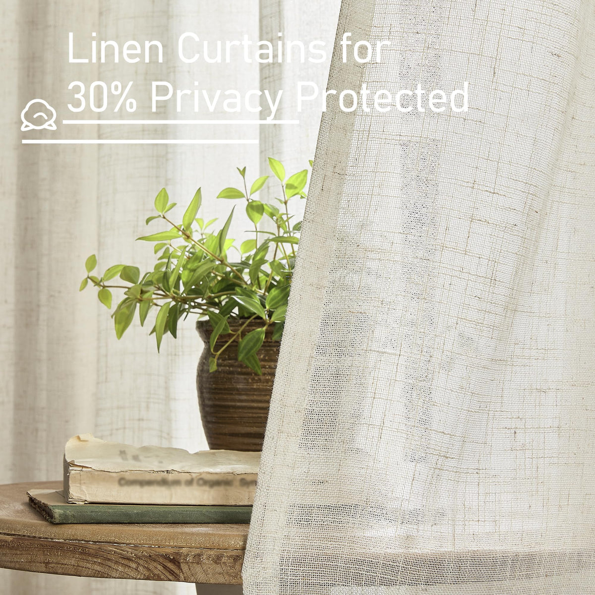 LAMIT linen-texture curtains add natural depth and charm.