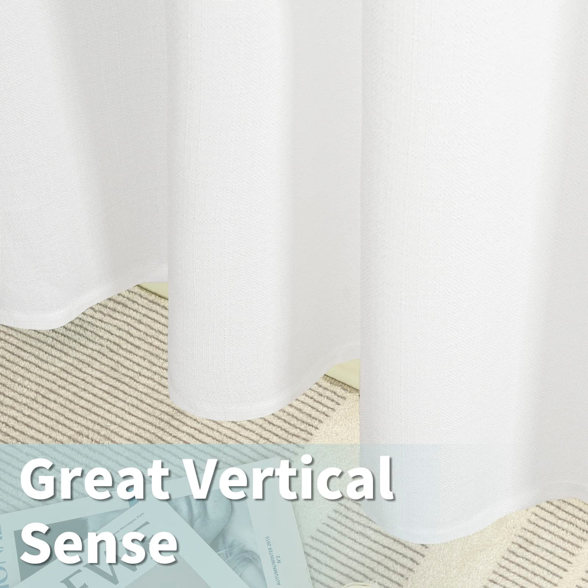 LAMIT living room setup with white linen drapes for a calm space