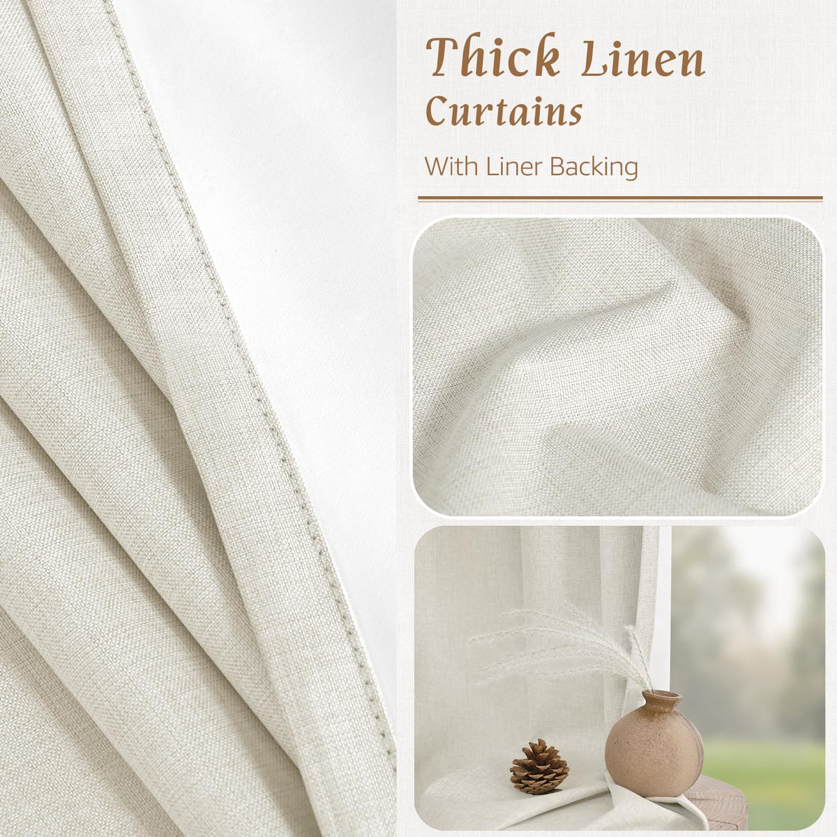 LAMIT machine-washable ivory linen curtains for easy care