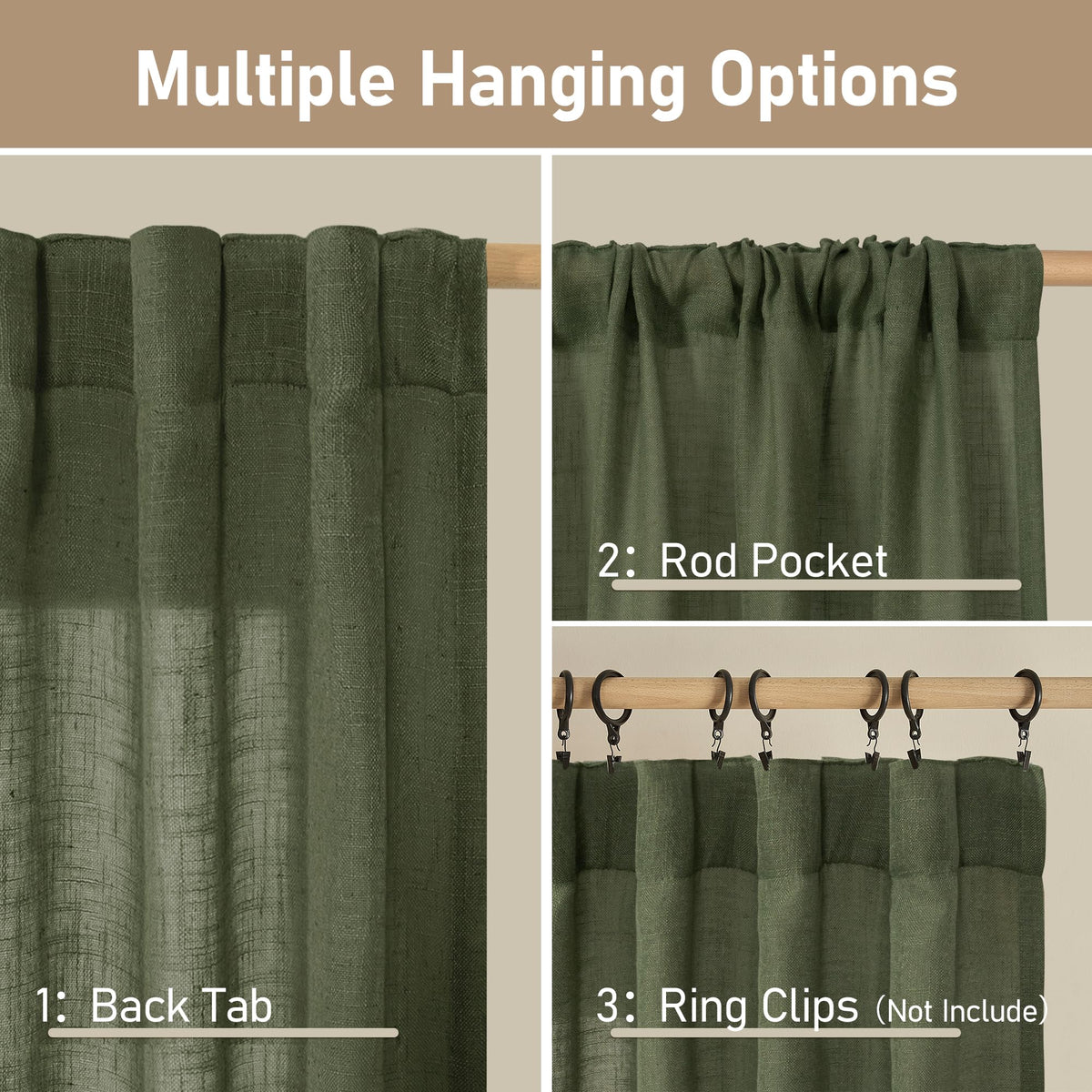 LAMIT olive green linen curtain texture close-up showing organic weave