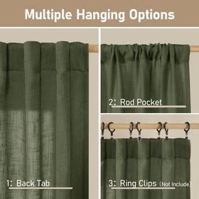 LAMIT olive green linen curtain texture close-up showing organic weave