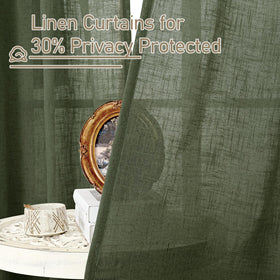 LAMIT back tabs and rod pocket on olive green linen curtains