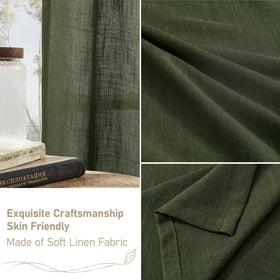 LAMIT olive green linen curtains in a calm bedroom setting