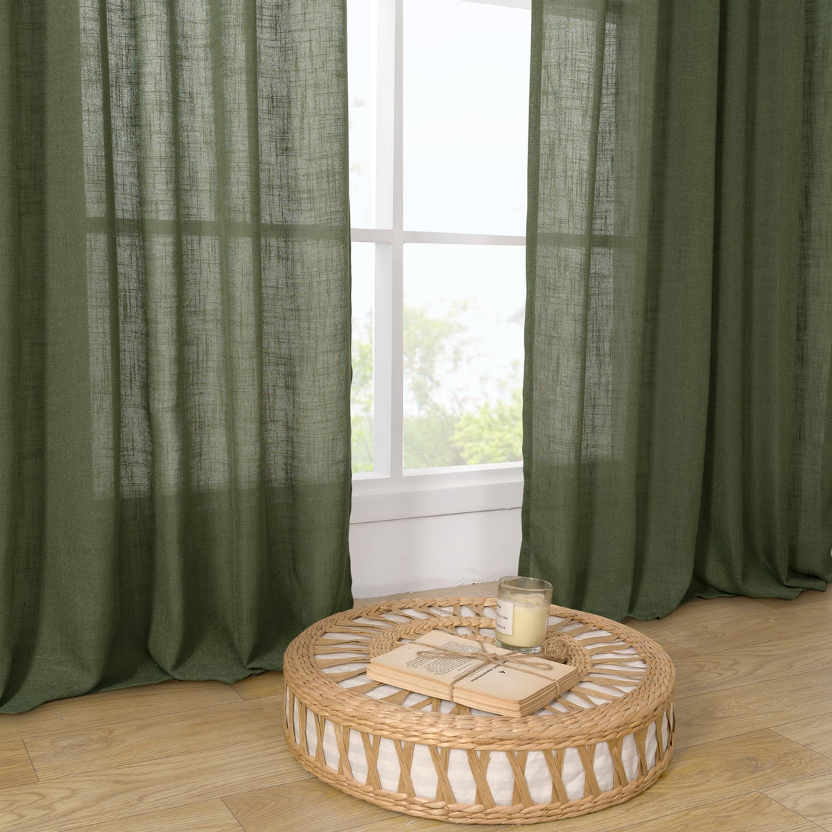 LAMIT olive green linen curtains machine-washable and easy care
