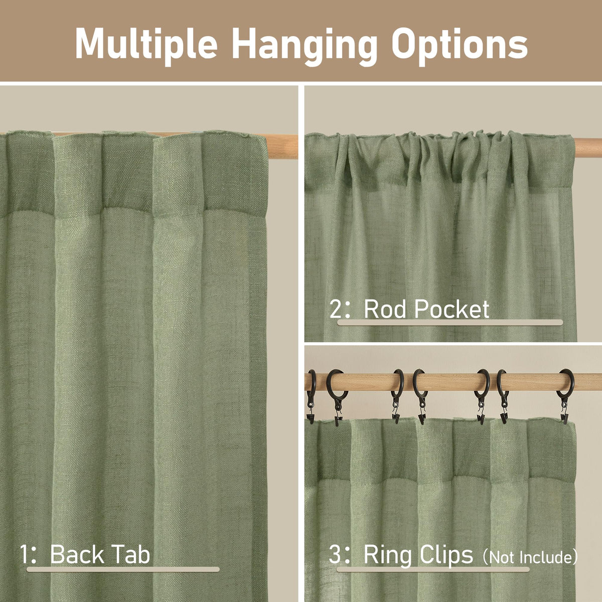 LAMIT back-tab rod-pocket design for easy hanging on standard rods