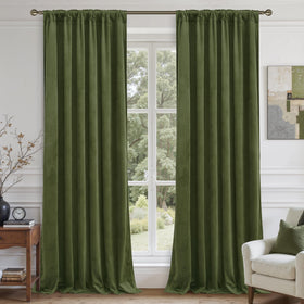 LAMIT Sage Green Velvet Curtains two-panel set ready for hanging and privacy