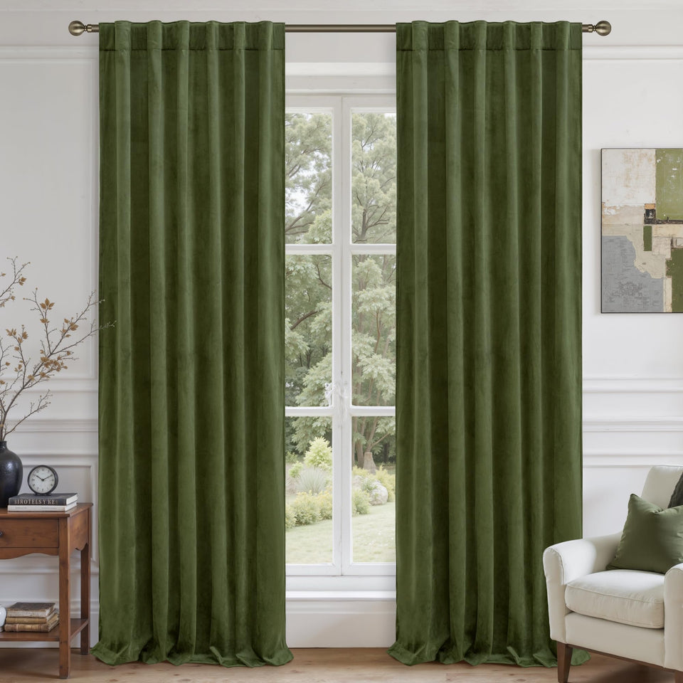 LAMIT Sage Green Velvet Curtains close-up texture showing luxurious warmth and depth