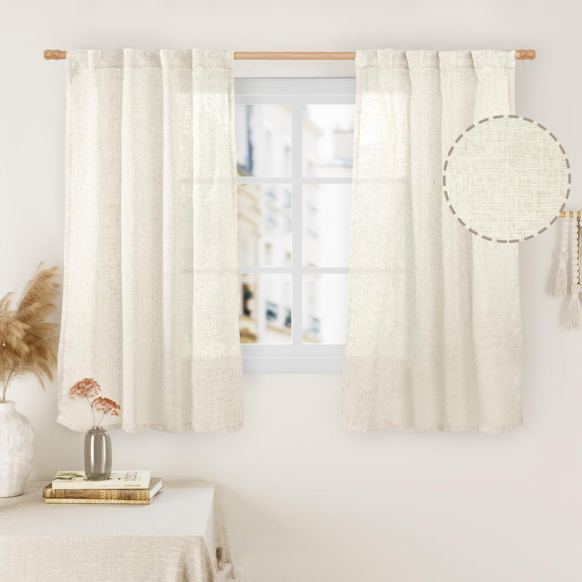 LAMIT semi-sheer 48-inch linen curtains diffuse light softly.