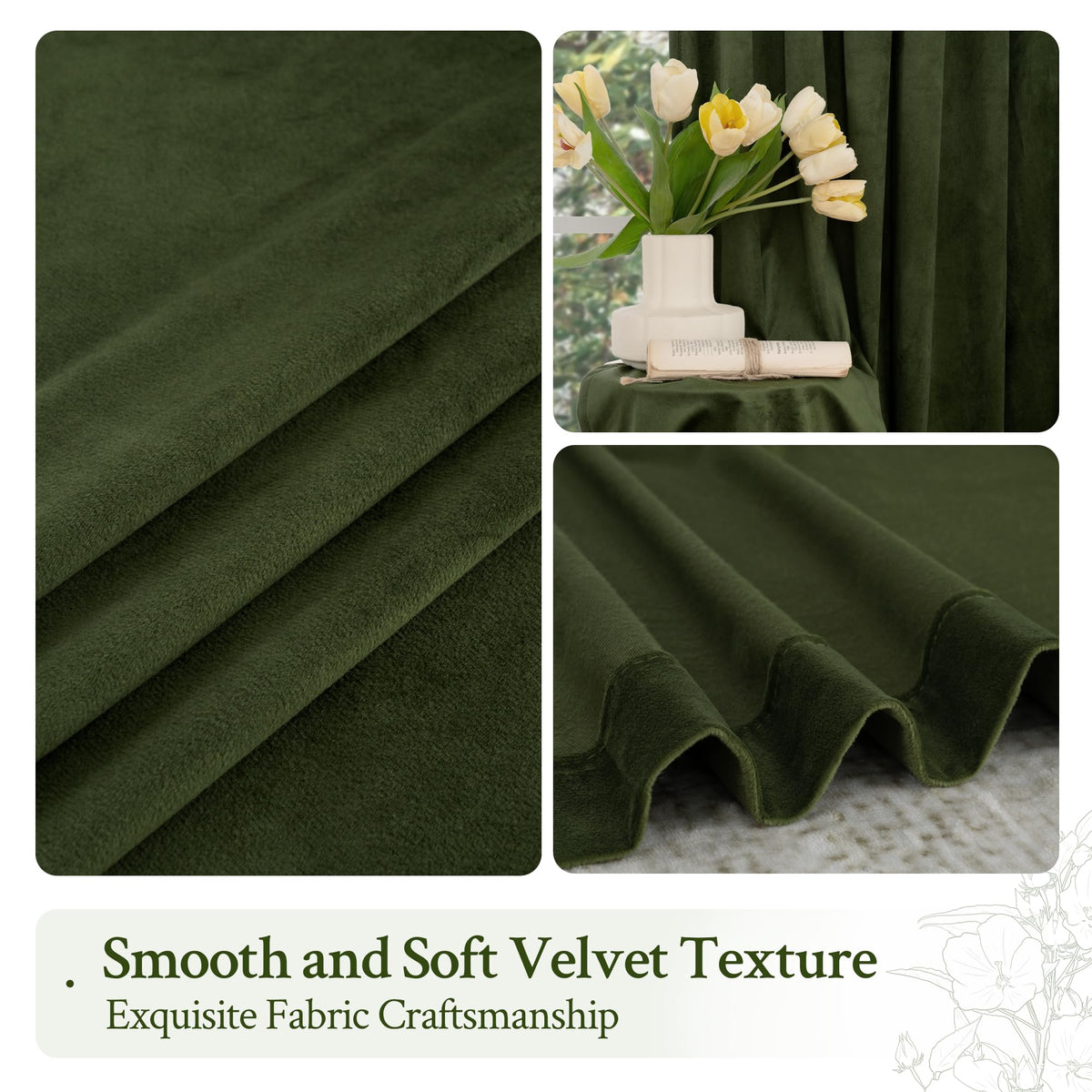 LAMIT velvet curtains olive green bedroom ambience improves sleep-friendly darkness