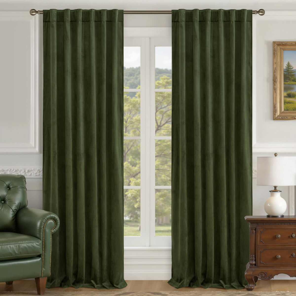 LAMIT velvet curtains olive green fabric closeup highlighting luxurious texture for living rooms