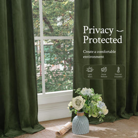 LAMIT velvet curtains olive green living room view enhances luxury vibe