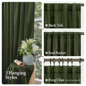 LAMIT velvet curtains olive green rod pocket installation visible on window