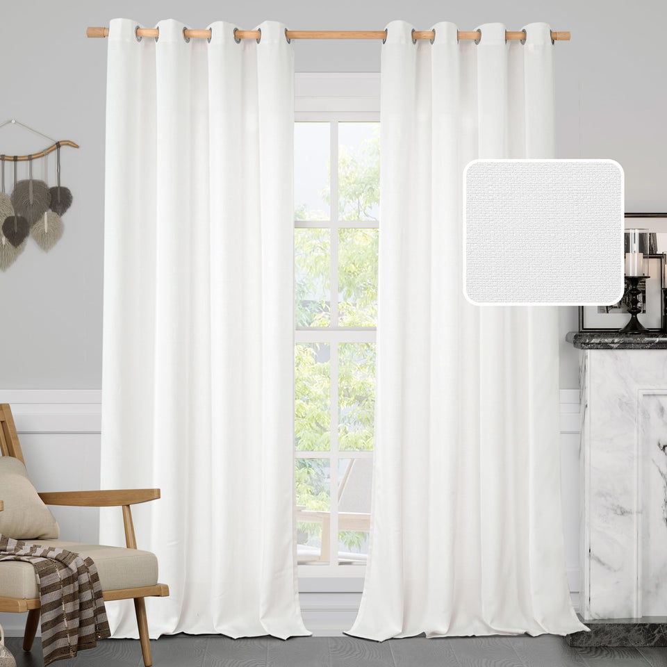 LAMIT white linen curtains with 52x84 panel, clean look and light filtration