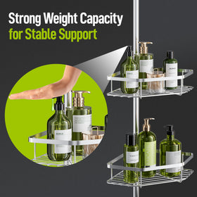 LAMU silver finish shower organizer complements modern bathrooms