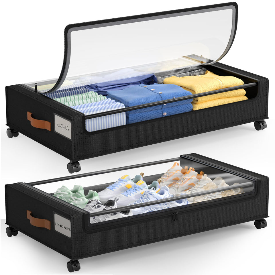 LAMU under-bed storage with wheels, 60L capacity and black finish.