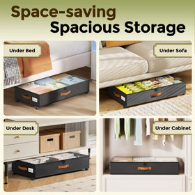 LAMU under-bed storage with wheels versatile for closet or stand-alone use.