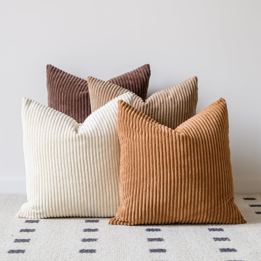 LANANAS neutral pillow covers 20x20 top view, soft corduroy refresh for your sofa