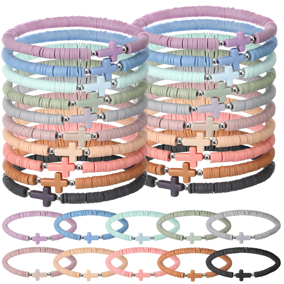 Landical cross bracelets bulk in Morandi colors for church events and gifts.