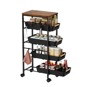 Landmok 5-Tier Slim Cart with wood top for compact kitchen storage.